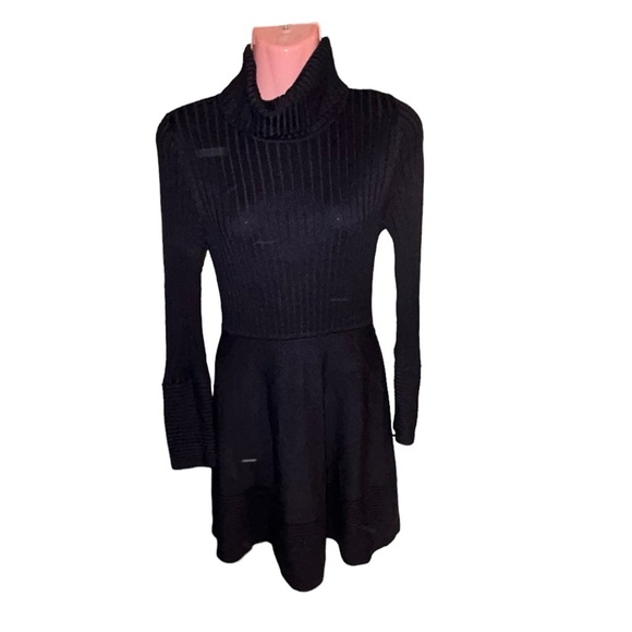 Eliza J Navy Blue Long Sleeve Turtleneck Sweater Fit & Flare Mini Dress Sz Small - Picture 7 of 11